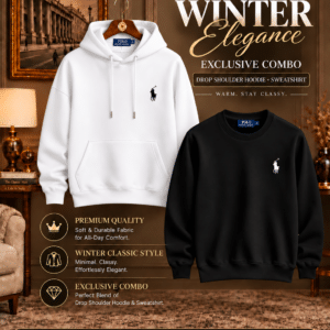 Premium white Rib hoodie + Premium black Sweatshirt Combo